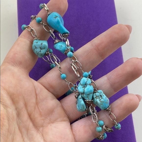 💛 HDNY Silver Tone Turquoise Coloured Stone Necklace - Picture 6 of 6
